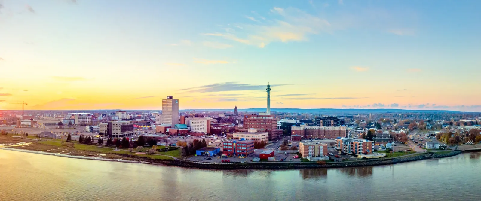 Downtown Moncton city view with office towers and brick buildings